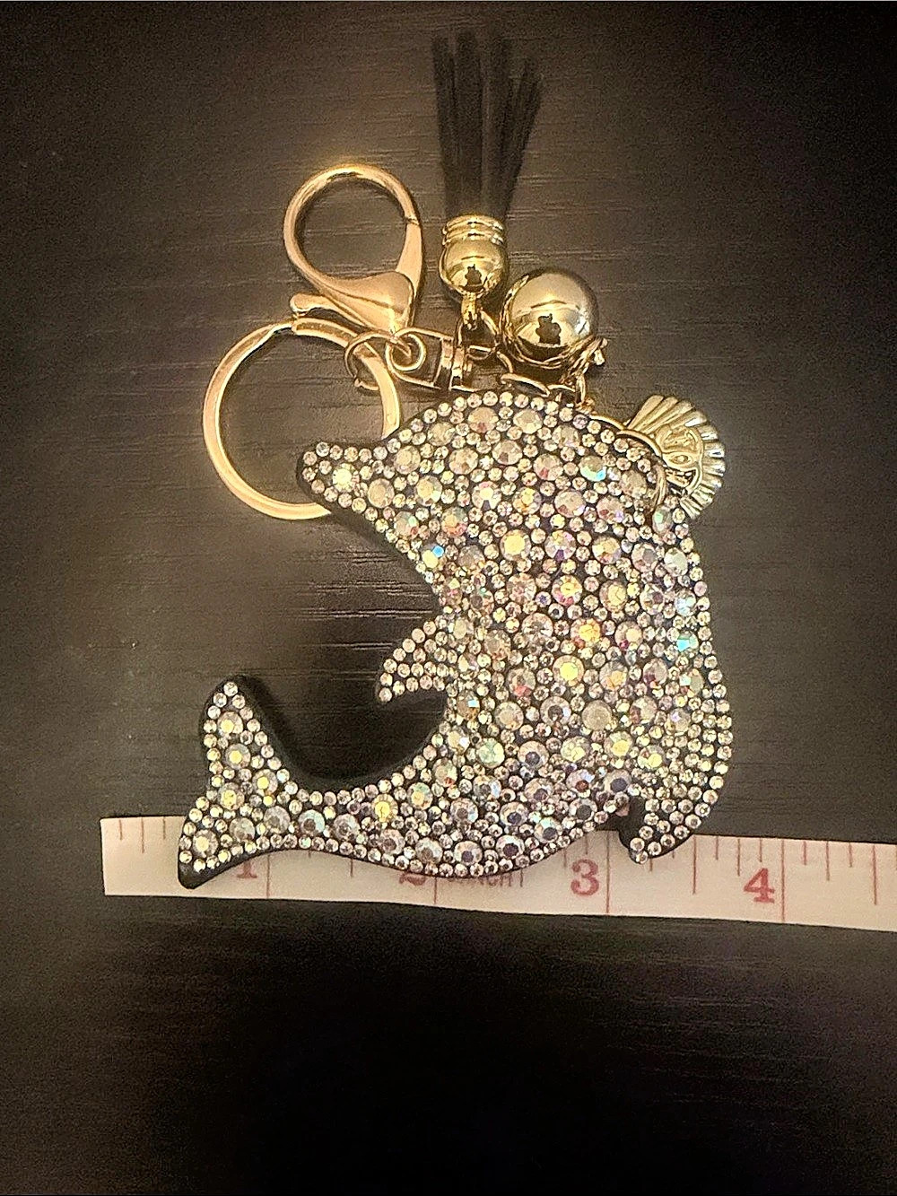 Inspired Dolphin & Shell Rhinestone Keychain in Gold - Picture 5 of 5